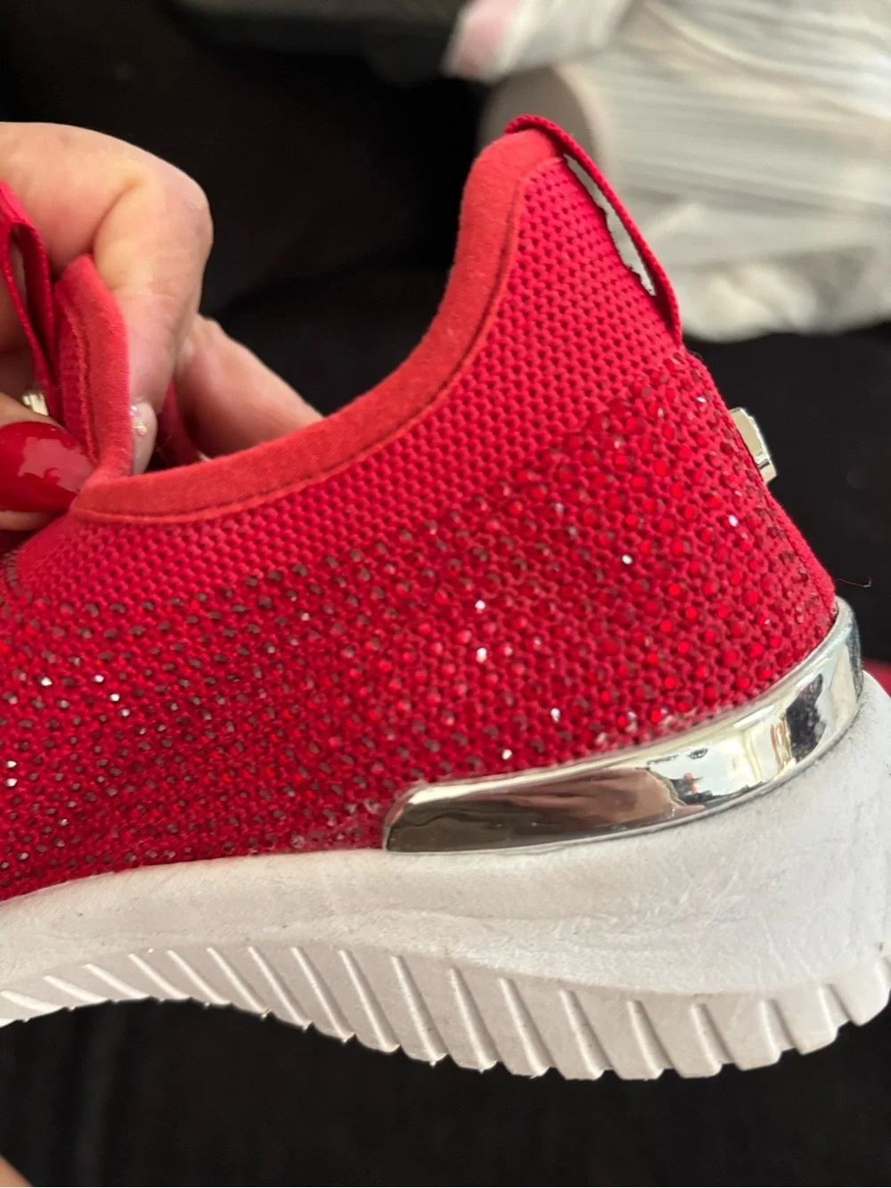 Nine West Red Slip-On Knit Sneakers with Crystal Detail